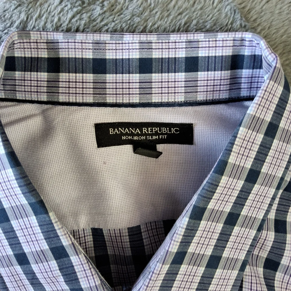 Mens Banana Republic XXL  Long Sleeve Button Down Purple Plaid Long Sleeve Shirt
